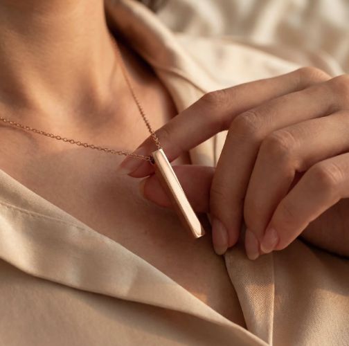 Adult Quantum Necklace worn during an everyday routine