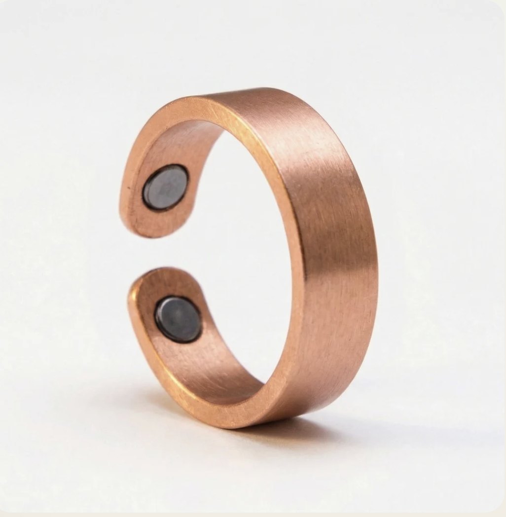 Quantum EMF Ring with a copper finish, open band, and two interior magnets